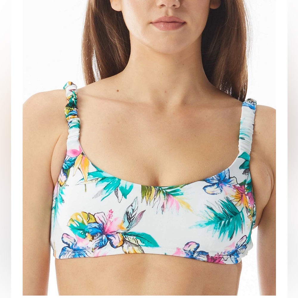 SUNDAZED Bella Printed Shirred-Strap
Bikini Top,